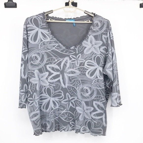 Fresh Produce Gray Floral 3/4 Sleeve Knit Top Size 3x - Picture 1 of 8
